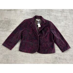 Allegory Blazer Womens Large Burgundy Paisley Stretch Corduroy Lined Boho Jacket